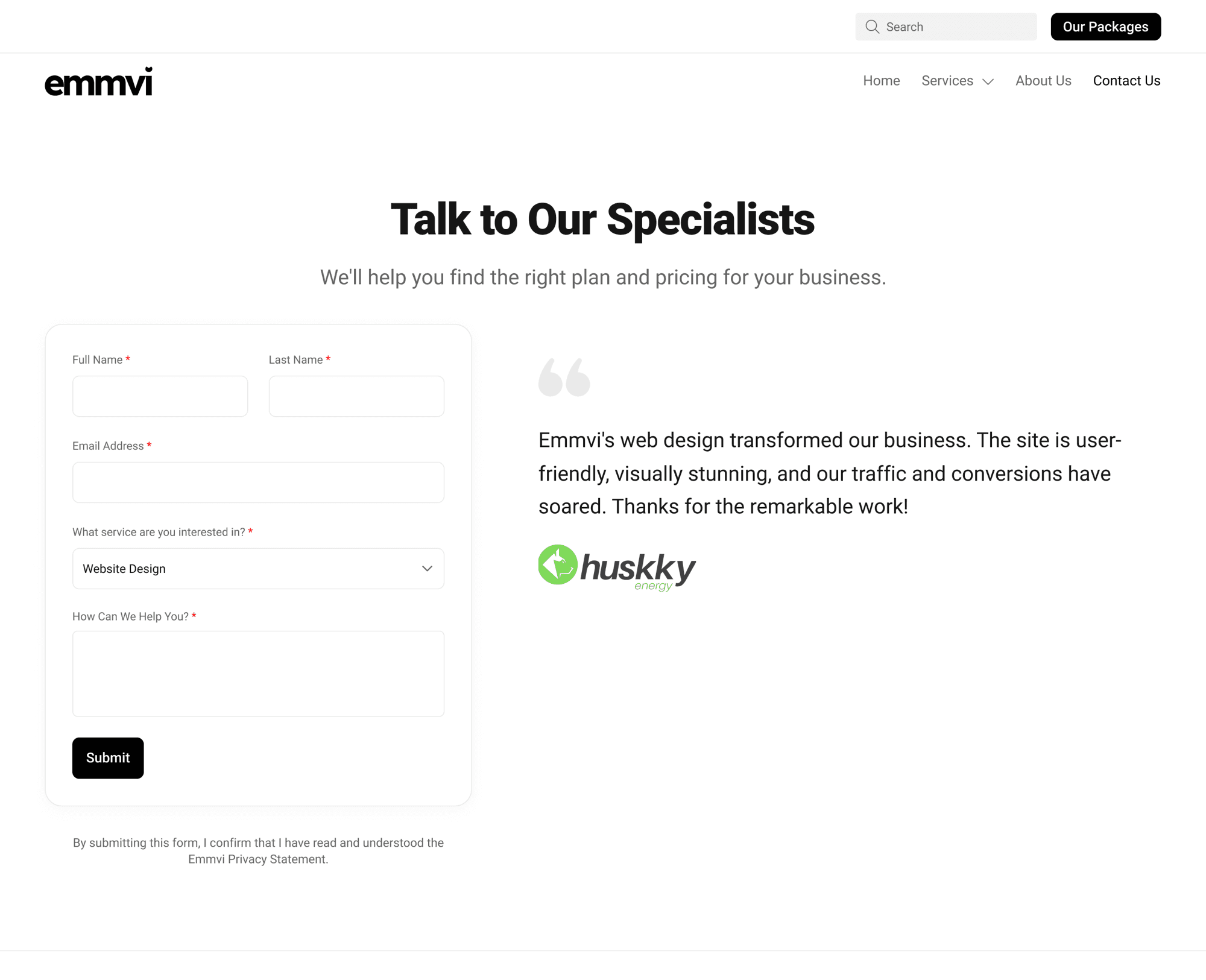 Emmvi contact page