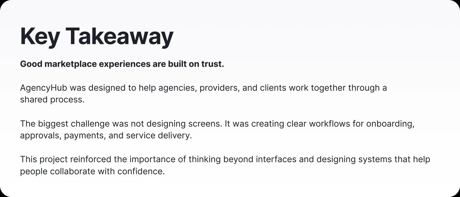Key takeaway board: good marketplace experiences are built on trust