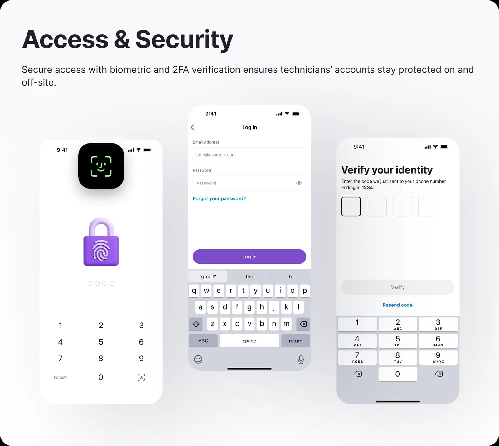Access and security screens for the technician network