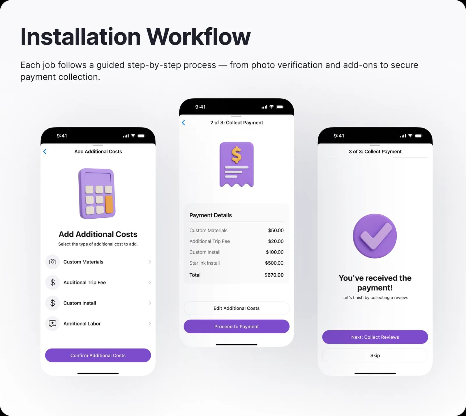 Guided installation workflow with step states