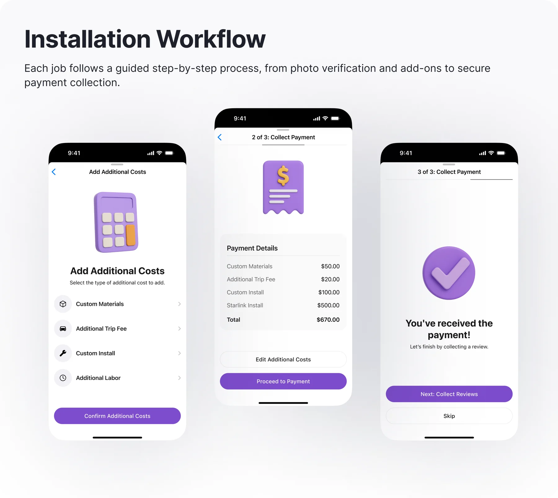 Guided installation workflow board