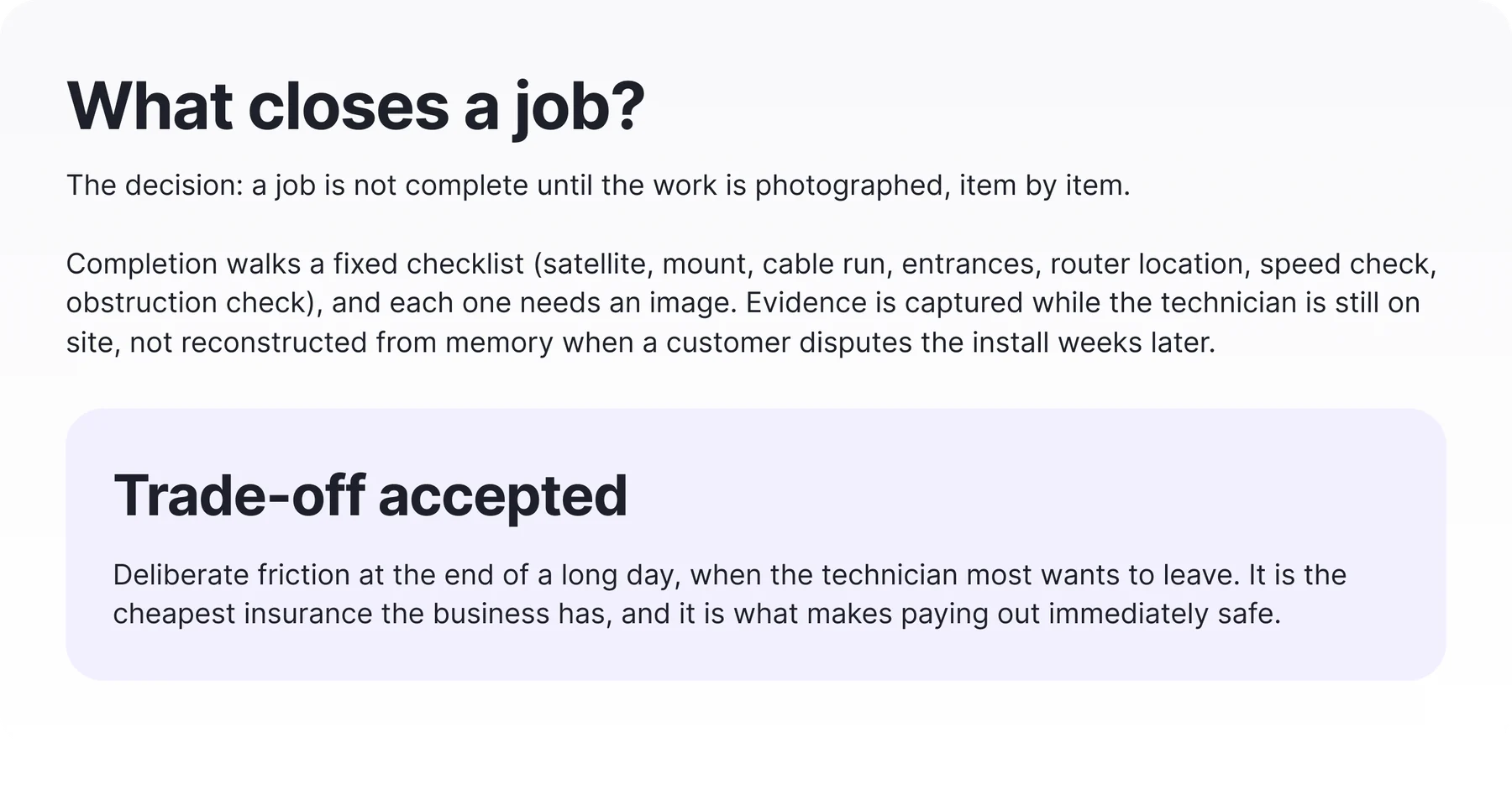 Decision board: what closes a job
